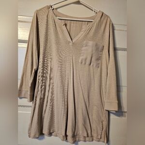 Sigrid Olsen Tan Long Sleeve V-Neck Top